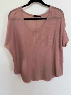 Oversized Waffle Knit V-Neck Top - Dusty Rose